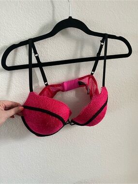 Victoria's Secret Hot Pink Lace Push-Up Bra with Black Accents